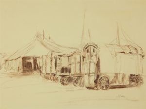 Untitled (Tent with circus wagons)