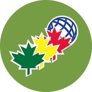 Multi-Cultural Council's logo of three Canadian Leafs and a globe. 