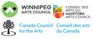 Logos for Winnipeg Arts Council, Manitoba Arts Council, and Canada Council for the Arts.